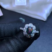 Factory wholesale 925 silver inlaid black opal ring grain full of fire color gift for girlfriend one piece delivery