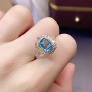Factory wholesale explosions natural Topaz ring S925 silver inlaid main stone 5*7 selling Europe and the United States a generation of hair