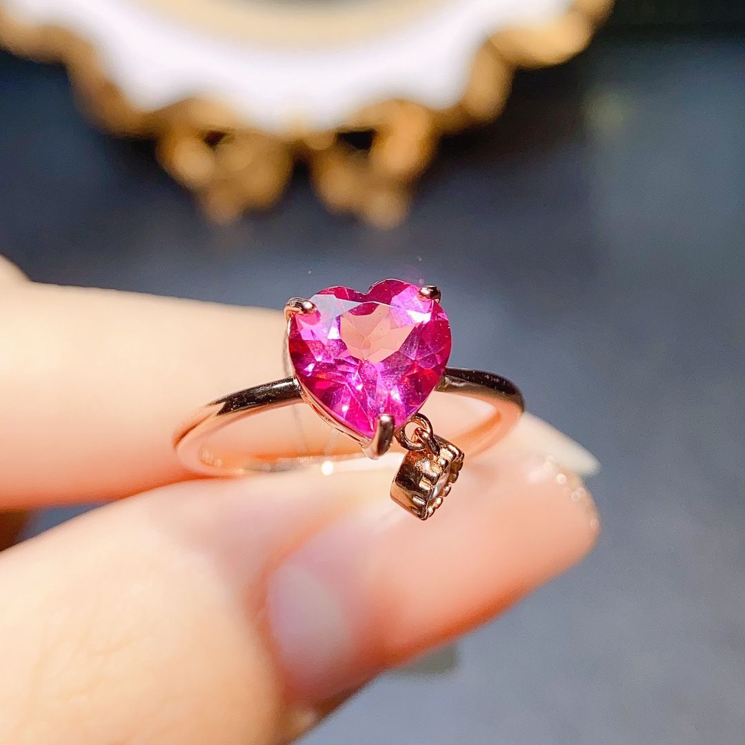 Factory wholesale explosions natural powder Topaz ring S925 silver inlaid main stone 8*8 selling Europe and the United States a piece