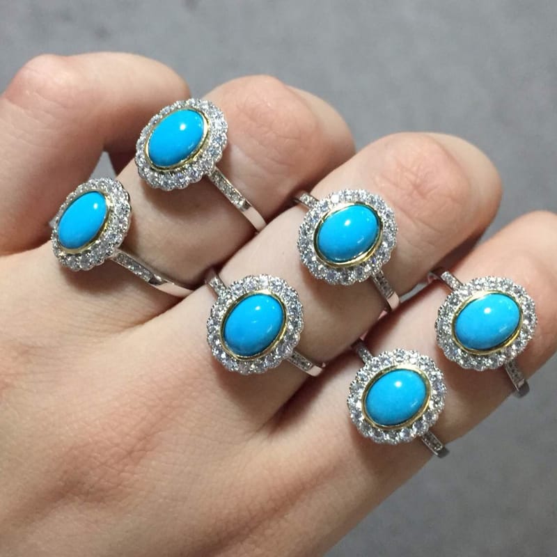 Natural American blue turquoise ring 925 silver inlaid sleeping beauty loose ring popular