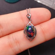 Black opal pendant 925 silver inlaid Black Opal colorful opal pendant live delivery one-piece delivery
