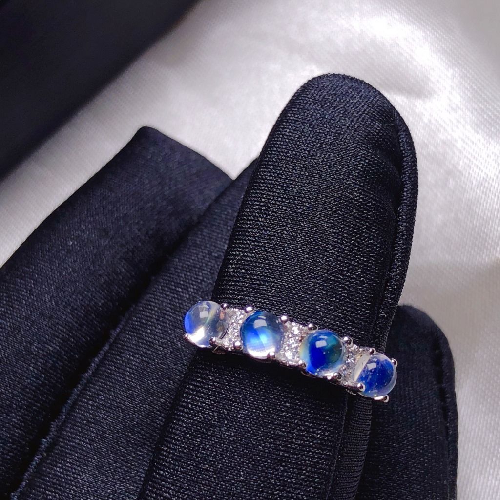 Japanese Style Entry Luxury Vitreous Natural Blue Moonlight Ring 925 Silver Ring