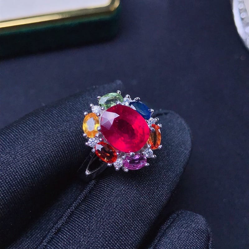 925 silver inlaid 8*10mm Ruby female ring color gem ring manufacturers do goods a generation of hair