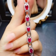 Live Supply Caibao Jewelry s925 Silver Inlaid Natural Old Burned Ruby Bracelet Fashionable Simple Accessories