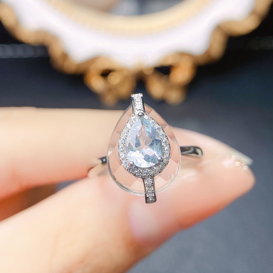 Factory wholesale explosions natural aquamarine ring S925 silver inlaid main stone 5*7 selling Europe and the United States a generation of hair