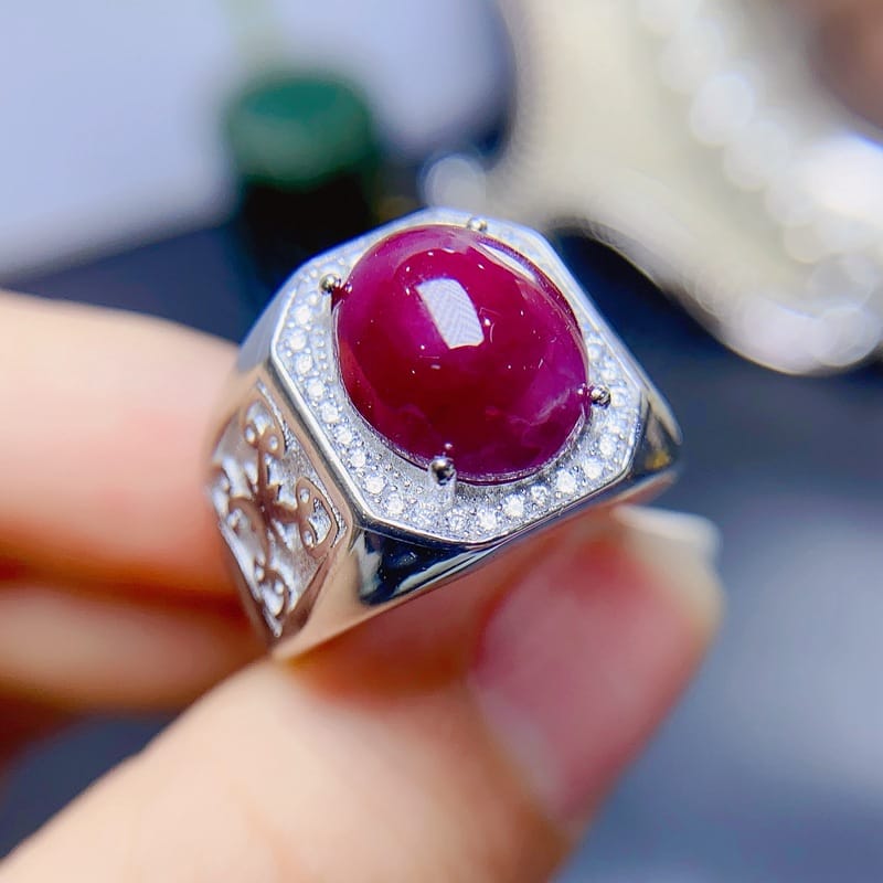 5 karat natural ruby men's ring 925 silver adjustable
