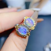 Natural Opal Earrings Main Stone 6*8mm Color Treasure Wholesale Jewelry Live Supply Fire Color Beautiful