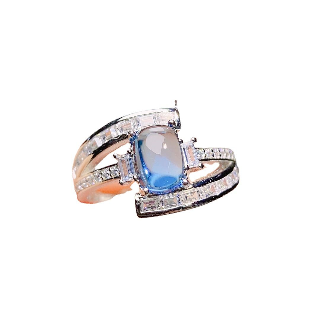 Factory wholesale explosions natural Topaz ring S925 silver inlaid main stone 5*7 selling Europe and the United States a generation of hair