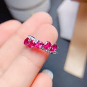 Light luxury fashion New burnt ruby ring Women's row ring personality fashion 925 silver inlaid jewelry wholesale