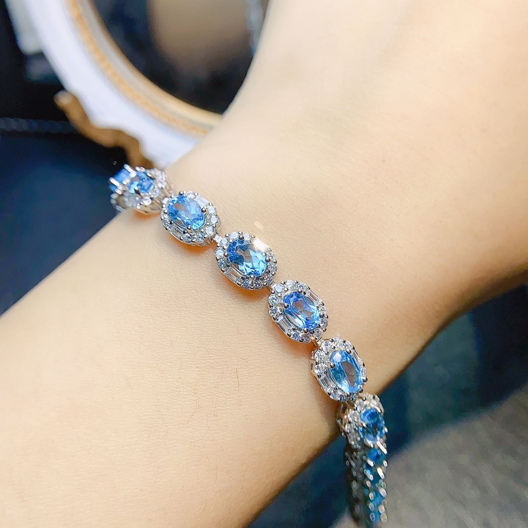 Factory wholesale explosions natural Topaz bracelet S925 silver inlaid main stone 4*6 selling Europe and the United States a generation of hair