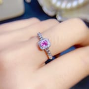 Natural pink sapphire ring 925 silver elegant ring Women's Open Mouth 3*4mm crystal clean