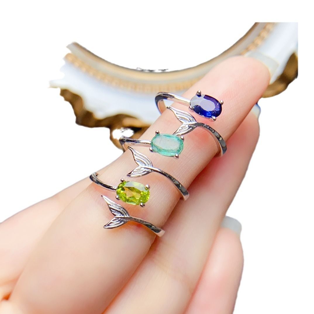Factory wholesale explosions natural color treasure ring S925 silver inlaid main stone 4*6 selling Europe and the United States a generation of hair