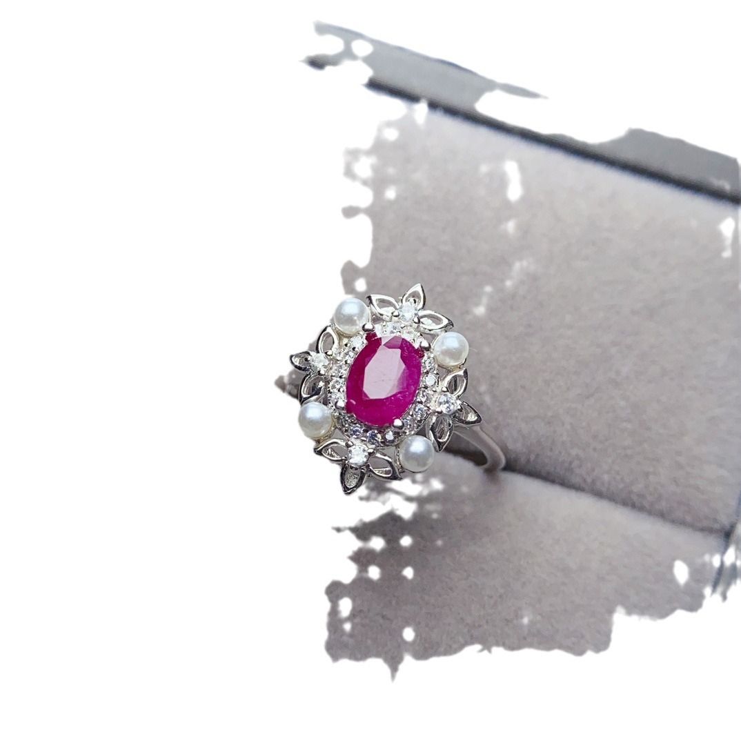 Factory wholesale explosions natural ruby ring S925 silver inlaid with the main stone 5*7 selling Europe and the United States a generation of hair