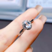Factory wholesale explosions natural aquamarine ring S925 silver inlaid main stone 4*6 selling Europe and the United States a generation of hair
