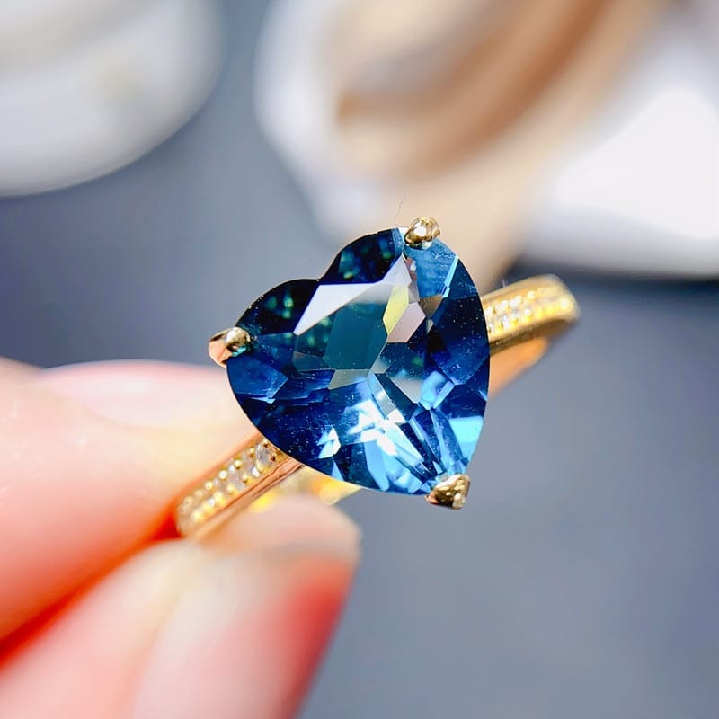 Italian Craft Design Advanced Natural London Blue Topaz Ring Love Gem 925 Silver Loving Beauty Ring