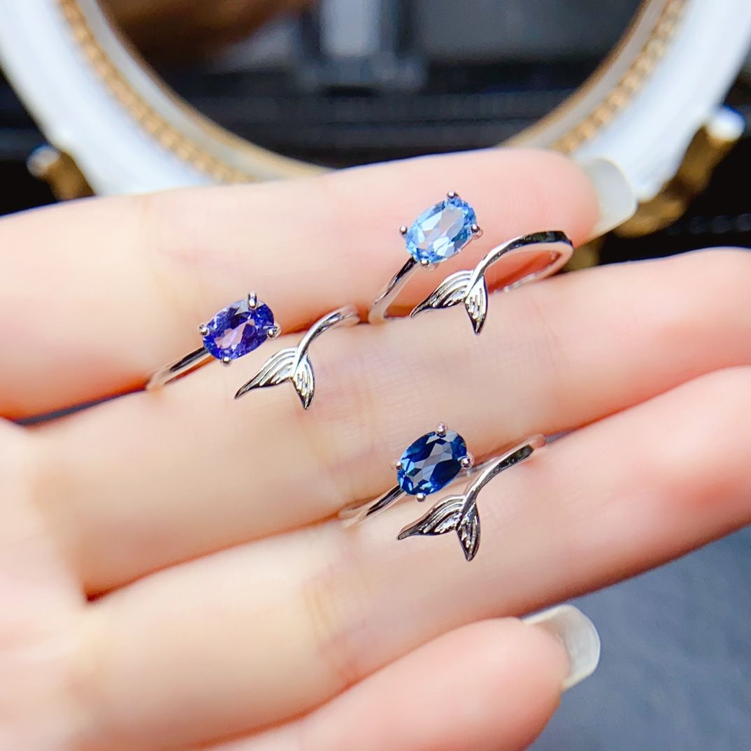 Natural explosions color treasure ring S925 silver inlaid with the main stone 4*6 selling Europe and the United States a generation of hair