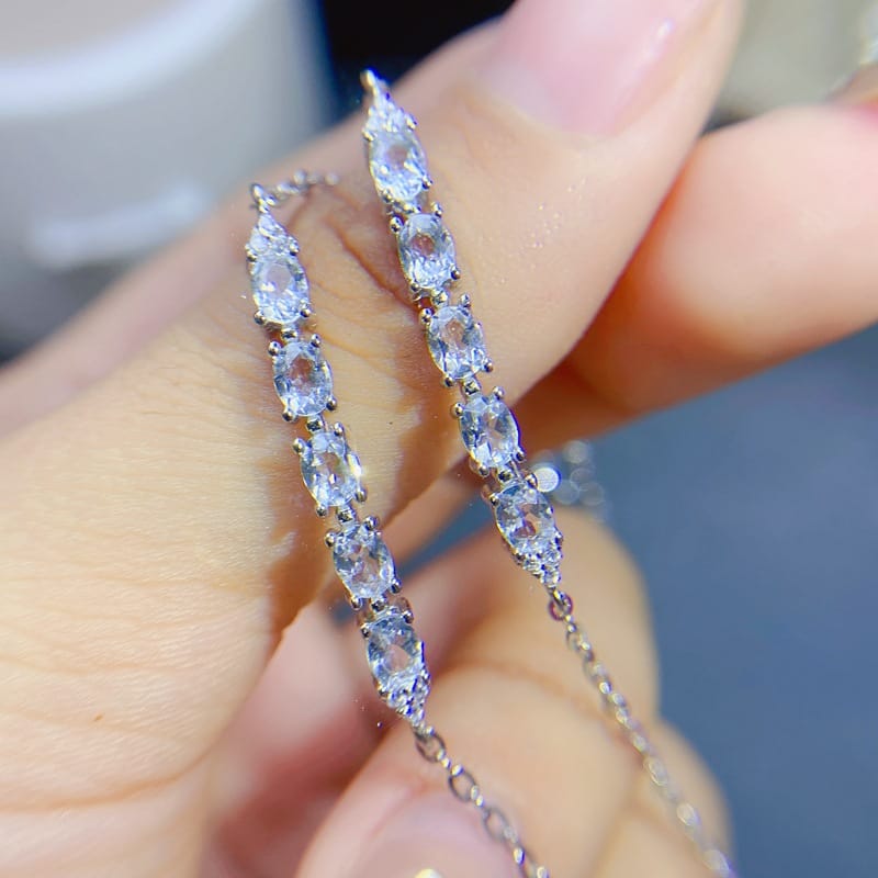 New on New Natural Aquamarine Bracelet 925 Silver Inlaid Gift Main Stone 3.4 Jewelry 