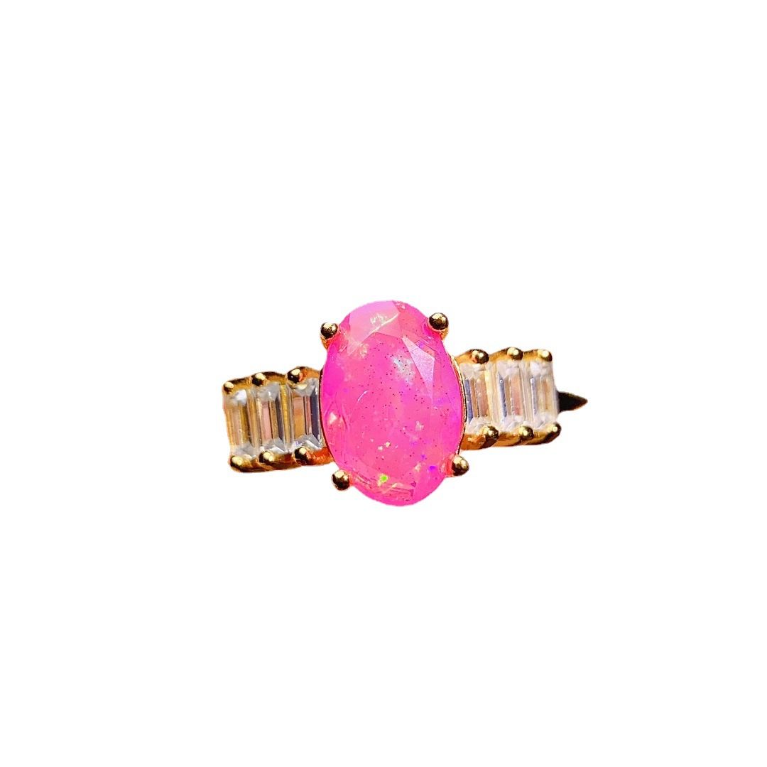 Factory wholesale explosions natural powder Opal ring S925 silver inlaid main stone 5*8 hot Europe and the United States a generation of hair