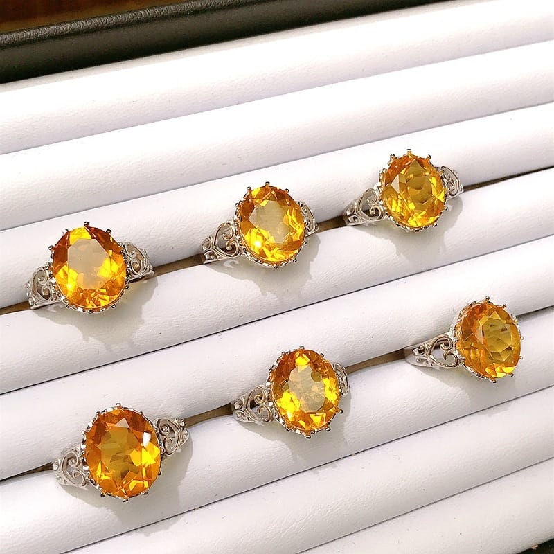 Clear inventory 925 silver inlaid citrine ring live overlapping live manufacturers do goods on behalf of a hair