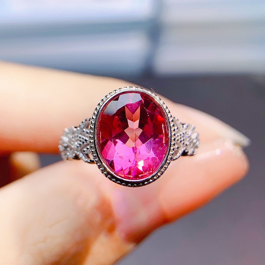 Factory wholesale explosions natural powder Topaz ring S925 silver inlaid with the main stone 8*10 selling Europe and the United States a piece