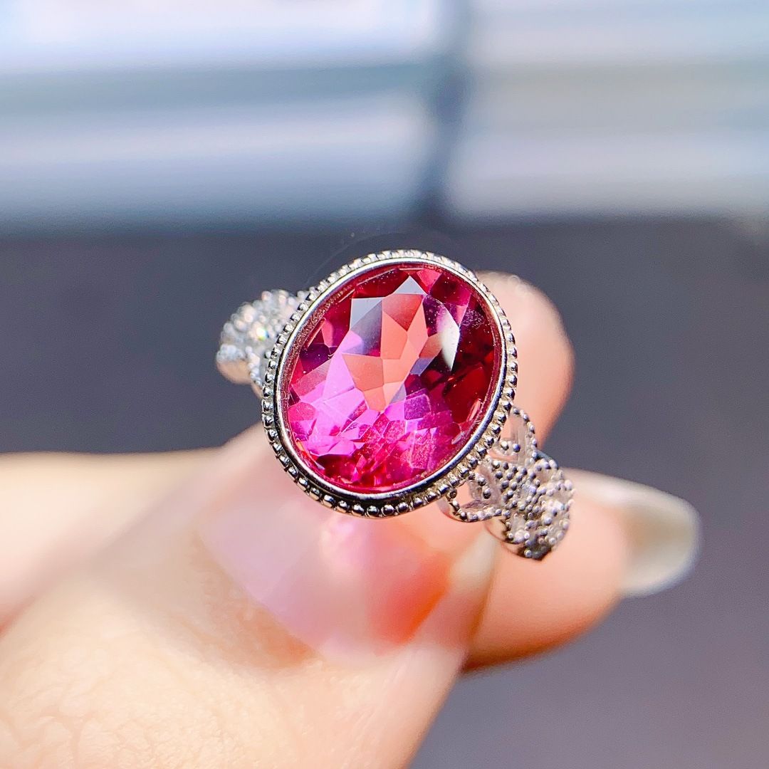 Factory wholesale explosions natural powder Topaz ring S925 silver inlaid with the main stone 8*10 selling Europe and the United States a piece