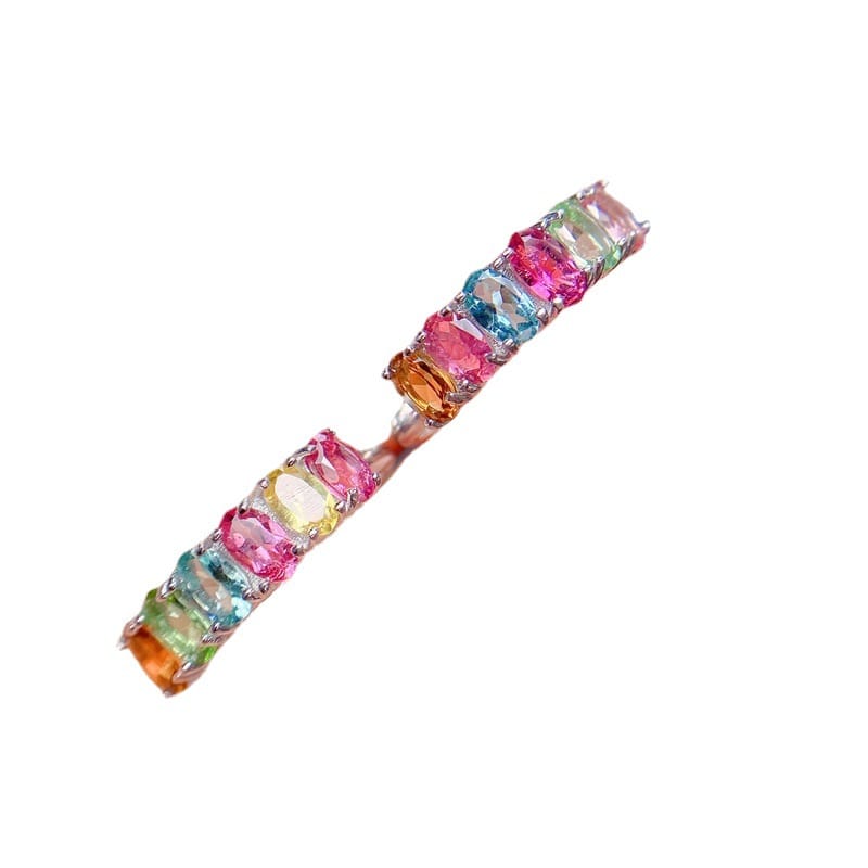 925 silver inlaid natural tourmaline ring women's open mouth crystal clean candy color one-piece delivery