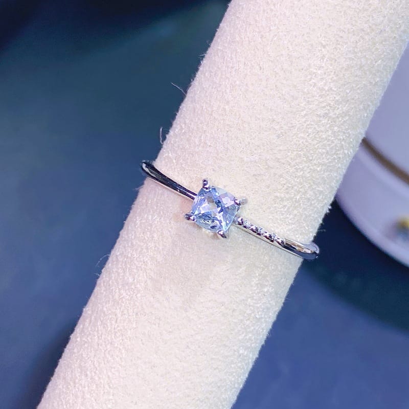 Natural aquamarine ring Princess Square 925 sterling silver women's ring overseas e-commerce live supply
