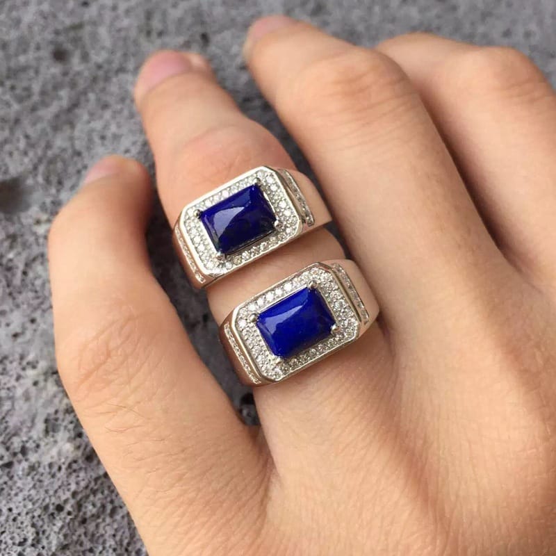 Atmospheric men's lapis lazul ring men's sapphire ring bright blue silver ring color treasure wholesale