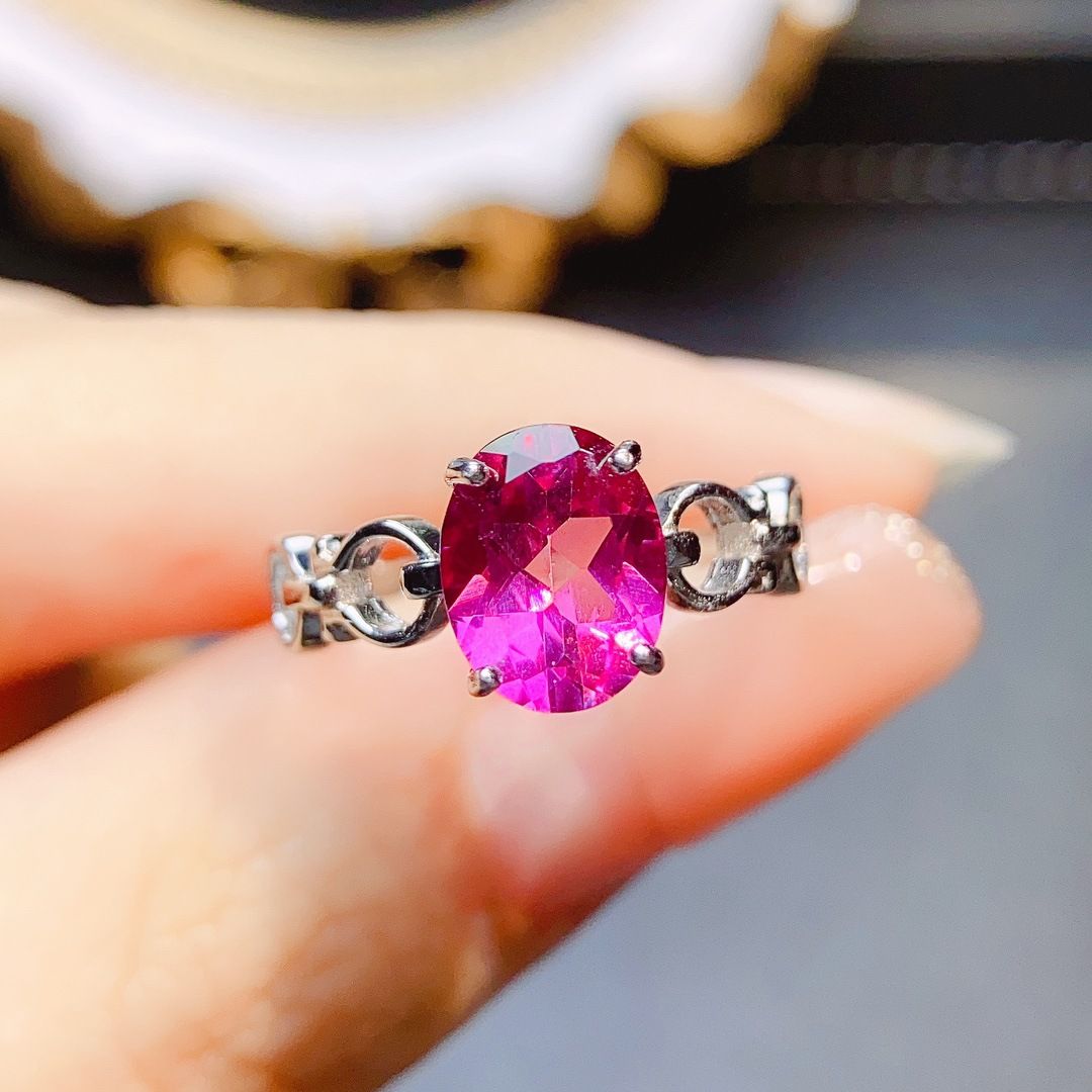 Factory wholesale explosions natural powder Topaz ring S925 silver inlaid main stone 8*8 selling Europe and the United States a piece