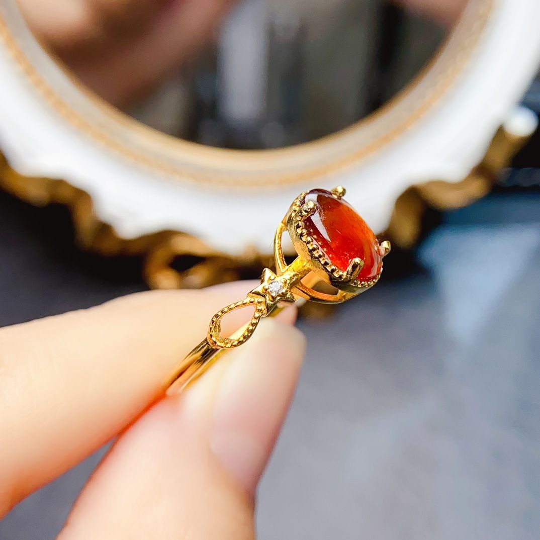 Factory wholesale explosions natural Fanta garnet ring S925 silver inlaid main stone 7*9 hot European and American generation