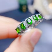 New fashion ladies ring 925 silver 3*4mm clean diopside ring live color treasure wholesale