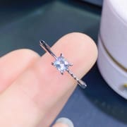 Natural aquamarine ring Princess Square 925 sterling silver women's ring overseas e-commerce live supply