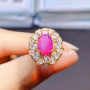 Factory wholesale explosions natural powder Opal ring S925 silver inlaid main stone 6*9 selling Europe and the United States a generation of hair