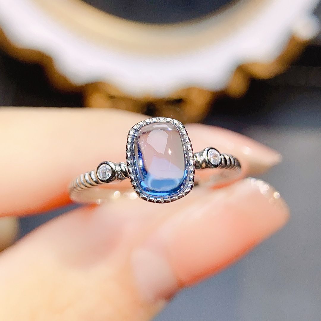 Factory wholesale explosions natural Topaz ring S925 silver inlaid main stone 5*7 selling Europe and the United States a generation of hair