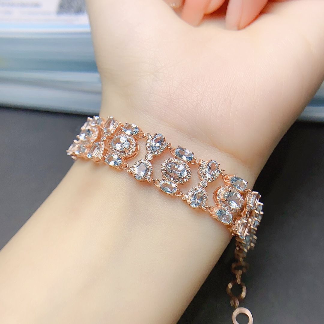 Factory wholesale explosions natural aquamarine bracelet S925 silver inlaid main stone 4*6 selling Europe and the United States a generation of hair