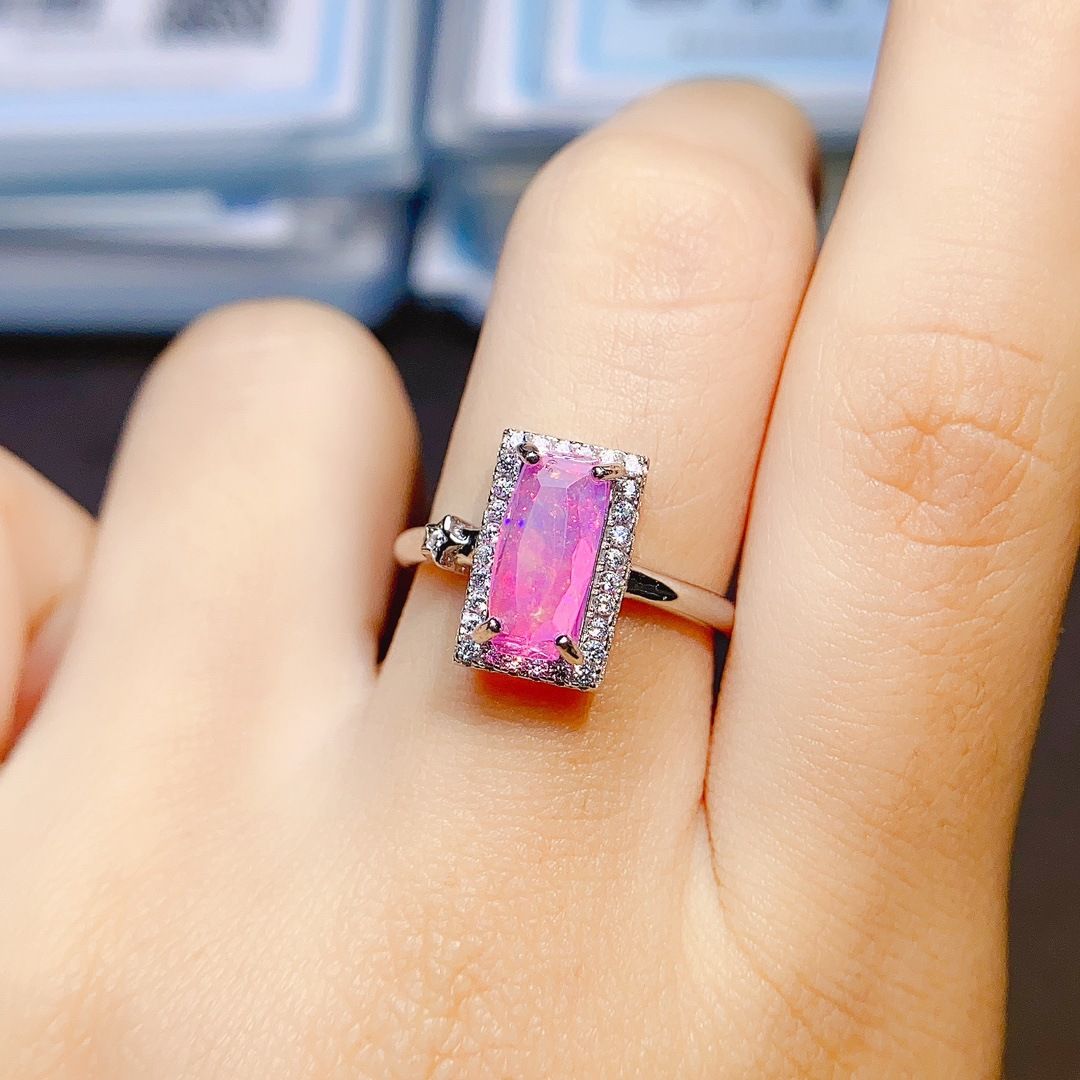 Factory wholesale explosions natural powder Opal ring S925 silver inlaid with the main stone 5*10 selling Europe and the United States a generation of hair