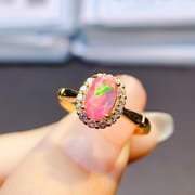 Factory wholesale explosions natural powder Opal ring S925 silver inlaid main stone 5*8 hot Europe and the United States a generation of hair