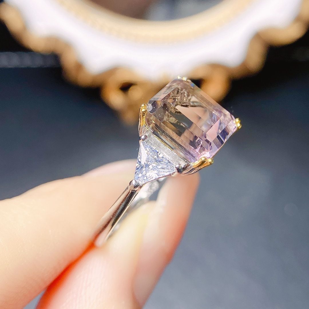 Factory wholesale explosions natural amethyst ring S925 silver inlaid with the main stone 10*10 selling Europe and the United States a generation