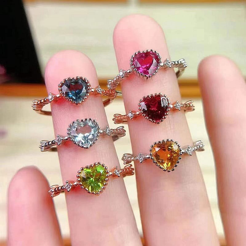 New natural color gemstone ring 925 silver inlaid all kinds of natural color treasure ring wholesale open mouth