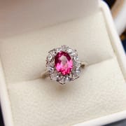 Factory wholesale explosions natural powder topaz ring S925 silver inlaid with the main stone 6*8 selling Europe and the United States a piece