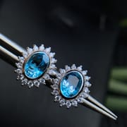 Real photo bag inlaid with natural Swiss blue topaz earrings factory wholesale color treasure