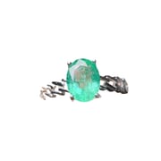 Factory wholesale explosions natural emerald ring S925 silver inlaid main stone 6*8 hot Europe and the United States a generation of hair