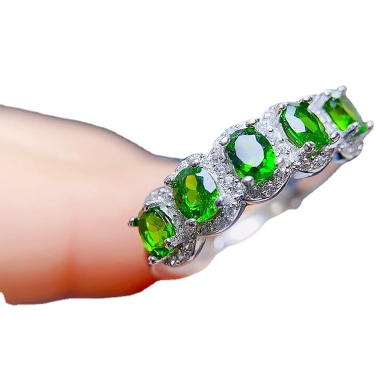 New fashion ladies ring 925 silver 3*4mm clean diopside ring 