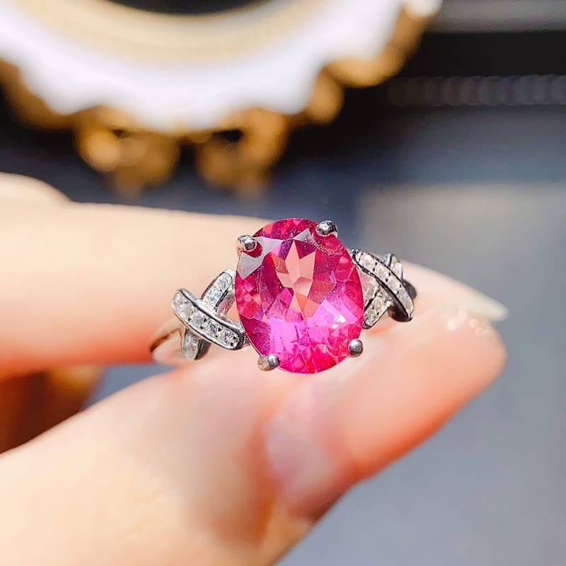 Natural pinky topaz ring S925 silver with the main stone 8*10mm