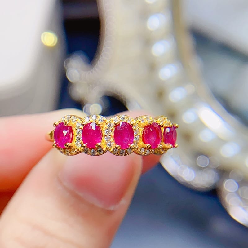 New fresh natural Ruby women's ring 925 silver open mouth 3 * 4mm colorful treasure wholesale