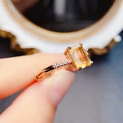 工厂批发爆款天然黄水晶戒指S925银镶嵌主石6*8热销欧美一件代发