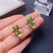Natural olivine 925 silver inlaid natural olivine ring support identification one-piece delivery