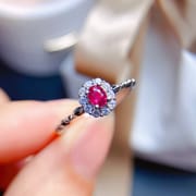 925 Silver Fresh Simple New Burned Ruby Ring Niche Light Luxury Natural Gem Wholesale Live Supply