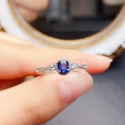 Factory Wholesale Popular Natural Sapphire Ring S925 Silver Inlaid Main Stone 4*5 Hot Selling European and American Dropshipping