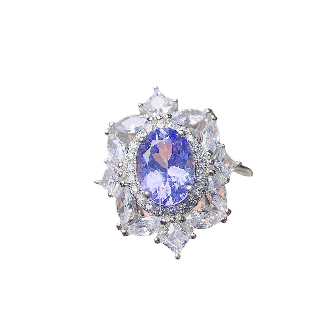 Factory wholesale explosions natural tanzanite ring S925 silver inlaid main stone 6*8 selling Europe and the United States a generation of hair